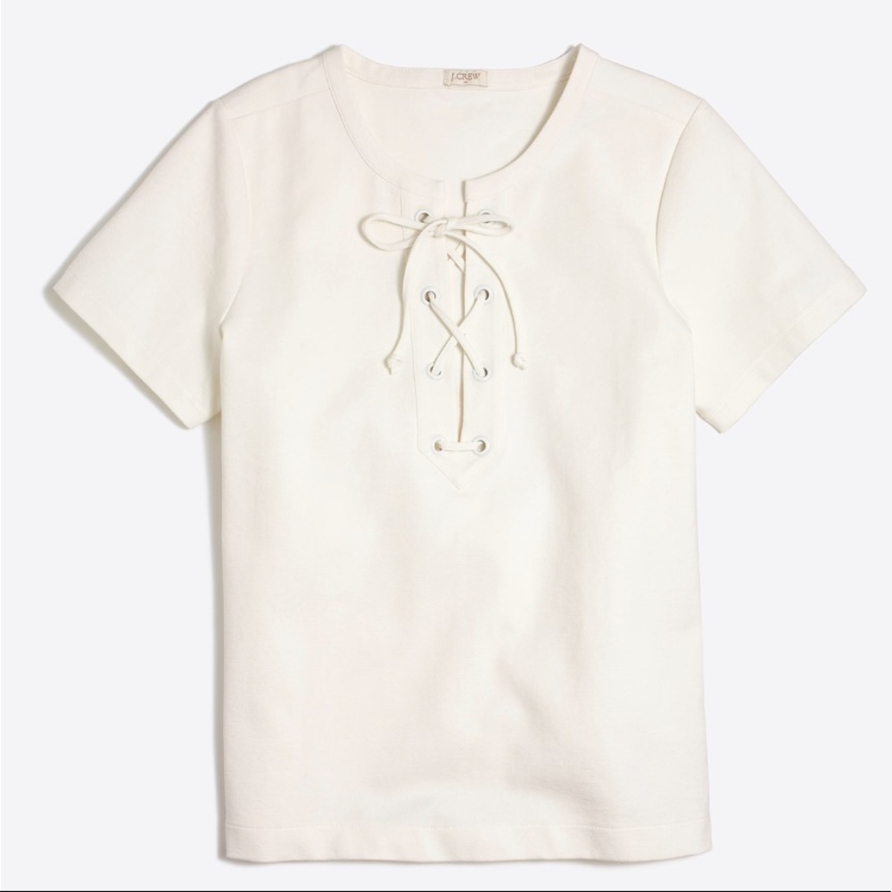 J. Crew Cream Lace-up T-shirt